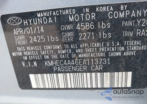 2014 Hyundai Sonata из США, поврежденный, VIN KMHEC4A46EA113731